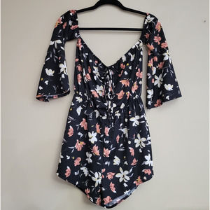 Boutique Bell Sleeve V-Neck Floral Print Romper